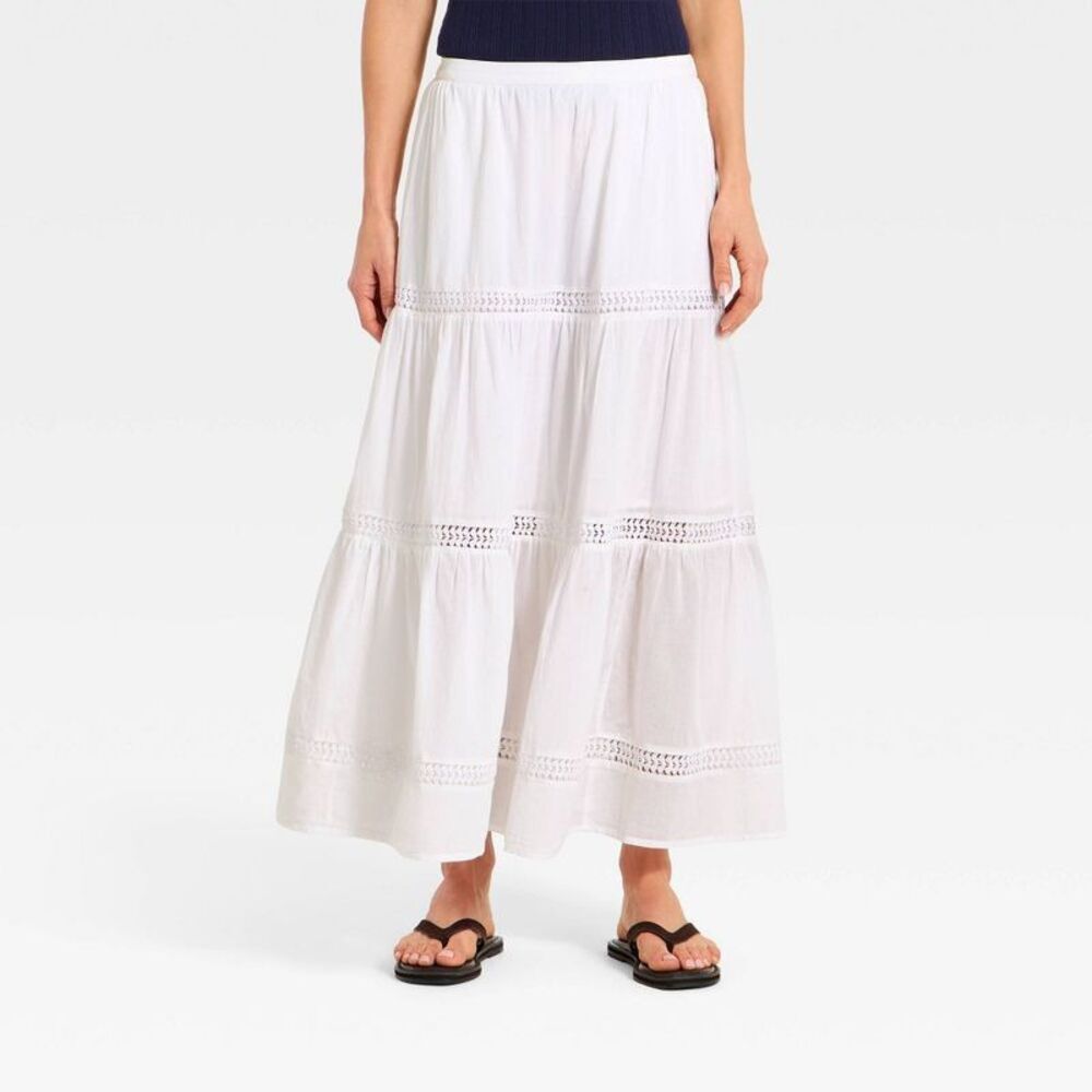 Women's Lace Trim Maxi Full Skirt - Universal Thread White S
